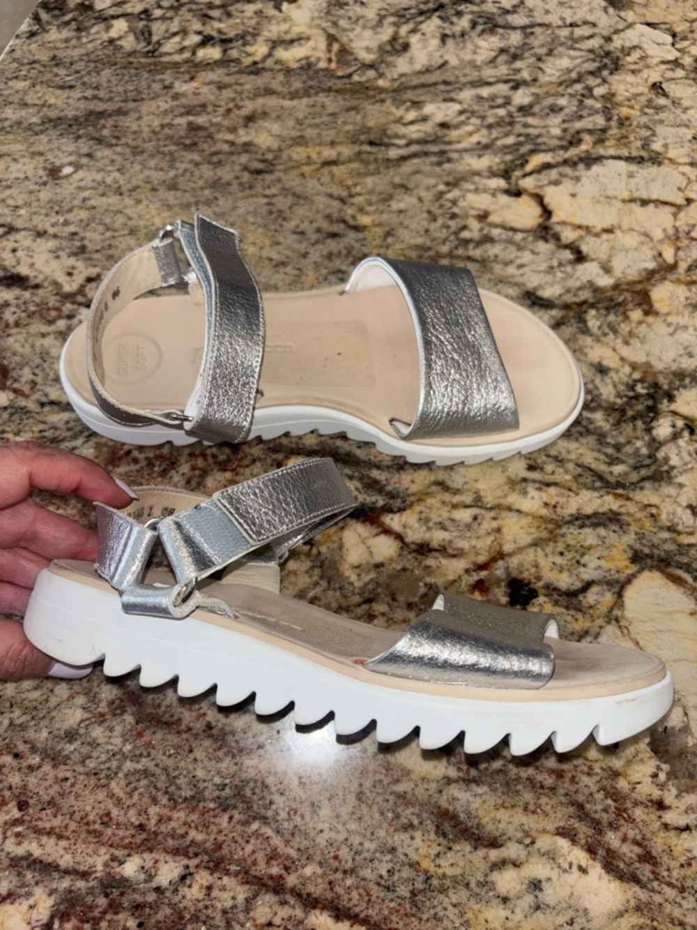 Paul Green Leather Silver Sandals US 8.5 - Picture 3 of 10